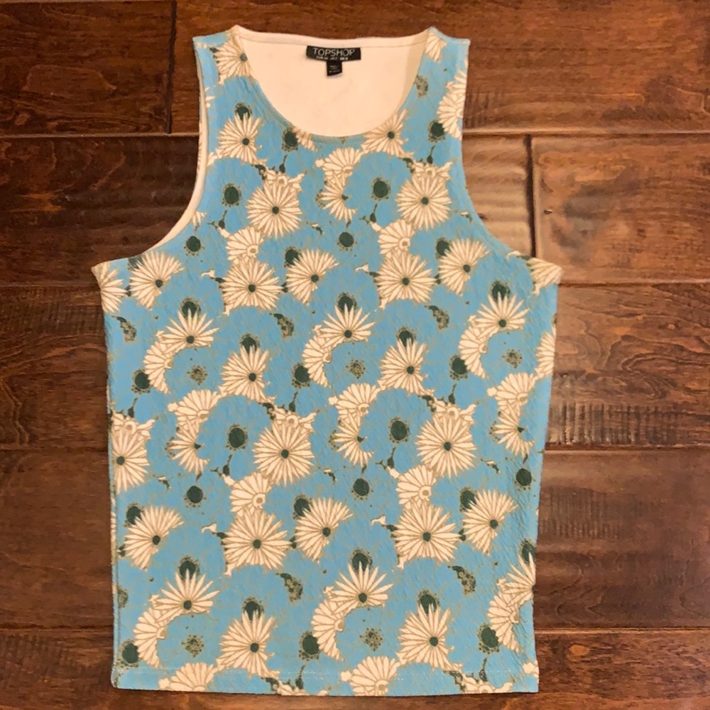 Topshop tank with blue/green/white floral stretch fabric